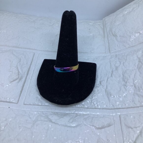 Stainless Steel Unisex Heart Arrow Rainbow Ring Band Size‎ 1 - Picture 3 of 6